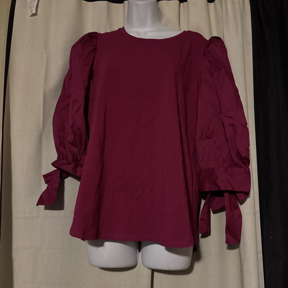 CHICOS Orchid Flower Purple Knit Top Size 1 NWT 3/4 Bow Tie Romance Sleeves